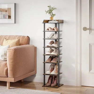 Productafbeelding van Industriële schoenenkast - Rustiek bruin - Geschikt voor de slaapkamer - B28 x D28 x H113 cm