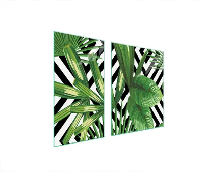 Produktbild von Herdabdeckplatten 2 teilig 90x52 Glaskeramikkochfeld Abdeckung Glas Schneidebrett Laub Grün