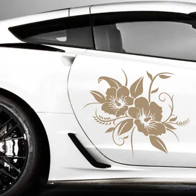 Produktbild von Aufkleber - 2er Set Autoaufkleber "Hibiskusblüten" je 30cm x 36cm braun - Tuning Carystyling Heckscheibe Auto