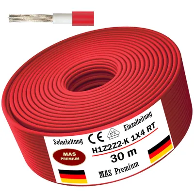 Produktbild von 30m Solarleitung Solarkabel H1Z2Z2-K 4 mm² Rot Photovoltaik Halogenfrei