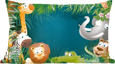 Produktbild von MuchoWow® Zierkissen Sofakissen Wohnzimmer Dekokissen 50x30 cm Farben - Dschungeltiere - Blätter - Mädchen - Jungen - Kinder - Wohnzimmerdekoration - Polster mit Photo