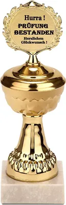 Produktbild von BRUBAKER Pokal - goldene Trophäe mit Marmorsockel - Geschenkidee zur bestandenen Prüfung - Motiv: Hurra! Prüfung bestanden