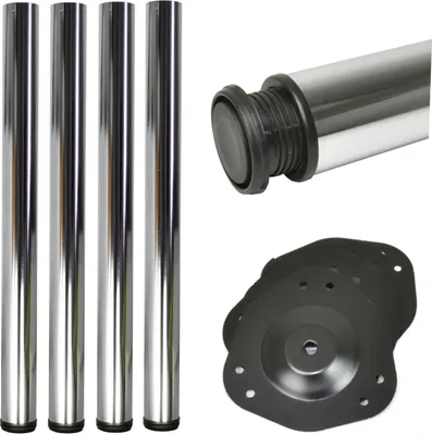 Obrázok produktu pre 4x výškovo nastaviteľné nohy stola Ø60mm - chróm, 710mm + 30mm nastavenie, s montážnou doskou