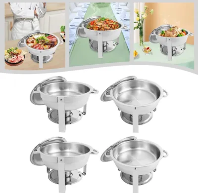 Image de Chafing Dish Buffet Set - Chauffe-buffet - 4 pièces - 4,5 L par récipient - Pour fête & mariage - Argenté