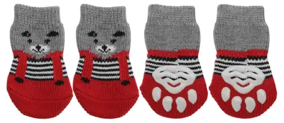 Produktbild von Haustiersocken für Hunde und Katzen – Rutschfeste Set mit 4 Stück – Größe M – Rot