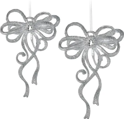 Produktbild von COM-FOUR® 2x Christbaumschmuck in Schleifenform - Weihnachtsdeko in festlichen Farben - Glitzernde Anhänger für das Weihnachtsfest