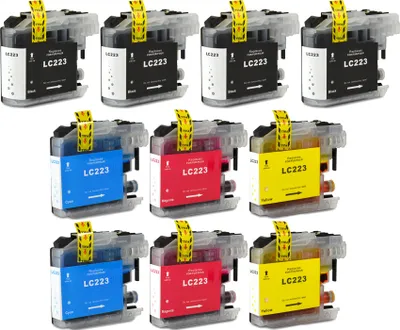 Image de 10 cartouches d'encre compatibles LC-223 pour Brother DCP-J4120 J562 MFC-J1100 J1140 J1150 J1170 J1180 J4420 J4425 J4620 J4625 J480 J5320 J5600 J5620
