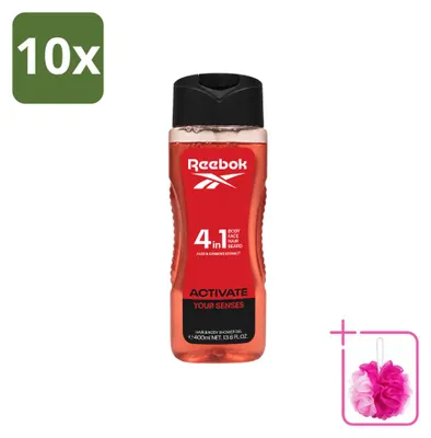 Immagine prodotto di 10 flaconi di gel doccia 4-in-1 Reebok "Activate Your Senses" - 400 ml - Confezione risparmio - 10 pezzi