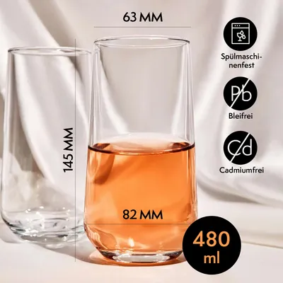 Produktbild von KONZEPT Trinkgläser-Set, 480 ml, Longdrinkgläser, Cocktailgläser, Gläser Set 6 teilig, Ideal für Cocktail, Saft und als Wassergläser