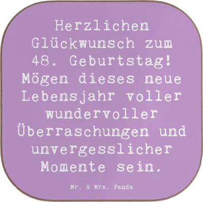 Produktbild von Mr. & Mrs. Panda Untersetzer für Gläser Spruch 48. Geburtstag - Lavendeltraum - Geschenk, unvergessliche Momente, Coaster, Lebensfreude, Happy Birthday, Alter, Tasse