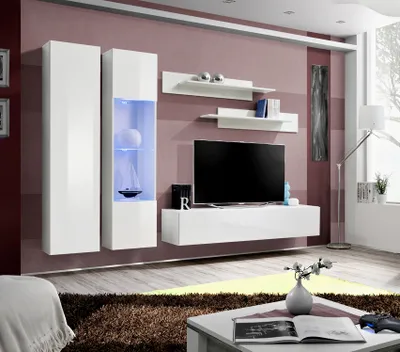 Produktbild von Anbauwand Wohnwand Wohnzimmer Schrankwand FLY A4-5 mit Hochglanz Led Beleuchtung