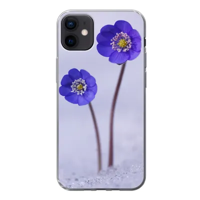 Produktbild von MuchoWow® Handyhülle Schutzhülle Hülle für iPhone 12 mini Blumen - Schnee - Lila Silikon Softcase Handy Hülle - Bild