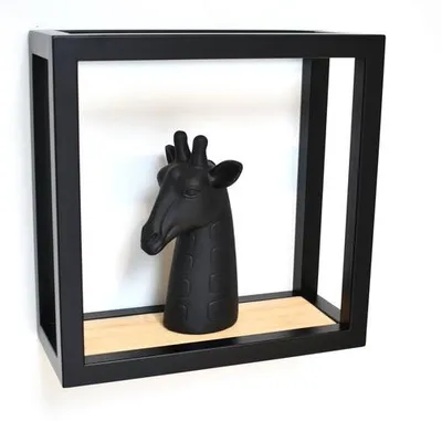 Zdjęcie produktu dla Czarna metalowa półka ścienna 18 x 18 x 12 cm, drewno