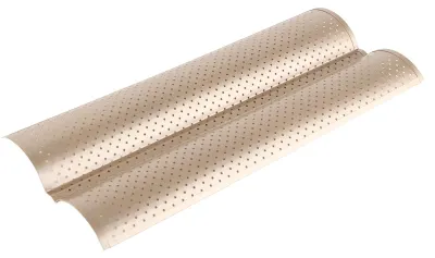 Baguette-Backform 2 Rillen, Kohlenstoffstahl, antihaftbeschichtet, perforiert