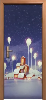 Produktbild von Türposter 80x200 cm Türaufkleber Türtapete Türfolie Klebefolie Winter Landschaft Dorf Fantasie Baum