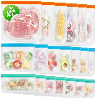 Produktbild von Silikonische Tüten für Lebensmittel, 1-Gallonen-Größe, BPA-frei, reisfertig, für die Heimorganisation (20 Stück - 6 große, 7 mittelgroß, 7 klein)