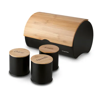 Produktbild von KONIGHOFFER VOLANO Brotkasten Brotbox Kohlenstoffstahl Bambusdeckel Behälter