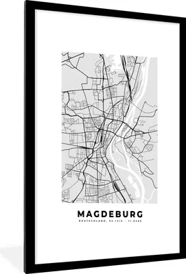 Produktbild von MuchoWow® Gerahmtes Poster Karte - Stadtplan - Deutschland - Magdeburg - Karte 60x90 cm - Poster mit Schwarzem Bilderrahmen Wandposter Rahmen Foto Bilder - Dekoration - Wandposter Wohnzimmer - Hochwertig