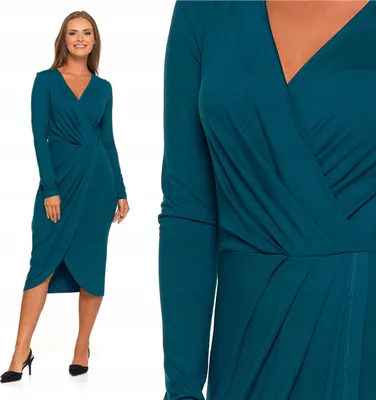 Produktbild von ELEGANTES DAMENKLEID Midi Wickelausschnitt Grün Tailliert MORAJ S