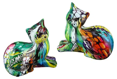 Produktbild von Gilde Figur, Katze, "Street Art", Graffiti, Kunstharz, mehrfarbig, L. 8 cm, B. 16 cm, H. 13 cm 37202 4063387372029 2 Stück (2-fach sortiert)