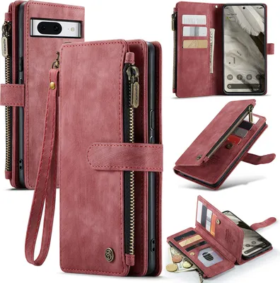 Image de Google Pixel 8 Housse, clapet en cuir zip stand fonction de protection pour Google Pixel 8 rouge