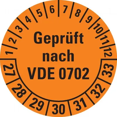 Produktbild von Dreifke® Prüfplakette  nach VDE 0702 27-33,orange,Dokumentenfolie,Ø30m...