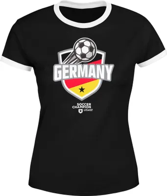 Produktbild von Damen Fan-Shirt WM-Shirt Badge Germany Deutschland Flagge Fußball Weltmeisterschaft 2018 Retro Fan-Trikot Moonworks® schwarz-weiß XL