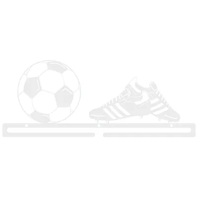 Zdjęcie produktu dla Duży solidny metalowy wieszak na medale medalówka PIŁKA NOŻNA PIŁKARZ FOOTBALL KORKI biały