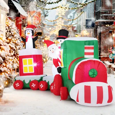 Produktbild von GOPLUS 3,5m aufblasbarer Weihnachtszug, Weihnachtsdekoration mit  LED-Lichtern, Gebläse und Sandsäcken, Weihnachtsbeleuchtung XXL für Hof & Garten