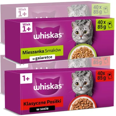 Zdjęcie produktu dla Whiskas Adult 160x85g Mieszanka Smaków W Galaretce I Klasyczne Posiłki W Sosie Mokra Karma Dla Dorosłych Kotów