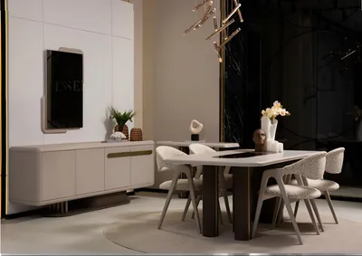 Immagine prodotto di Tavolo da pranzo alla moda con sedie eleganti  Arredamento perfetto lussuoso