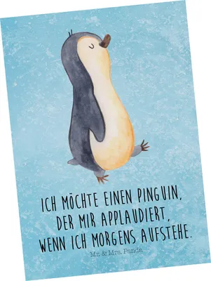 Produktbild von Mr. & Mrs. Panda Postkarte Pinguin marschieren - Eisblau - Geschenk, Langschläfer, Ansichtskarte, Unausgeschlafen, Aufstehen, Grußkarte, Fotokarte, Ansichtskarten, Bruder