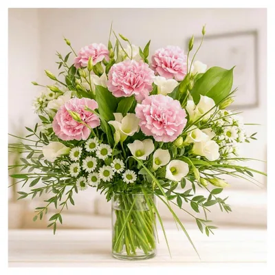 Produktbild von Rosa Nelken Blumenstrauß mit er Grußkarte