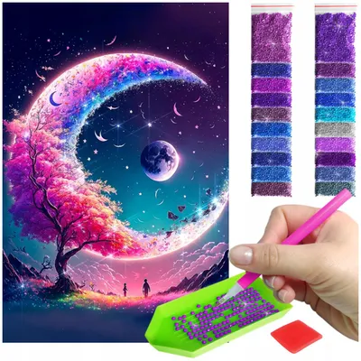Zdjęcie produktu dla Haft diamentowy ARTULIO - Magiczny księżyc krajobraz fantasy - 60 x 40 cm - Diamond painting, Kompletny zestaw: mozaika + akcesoria