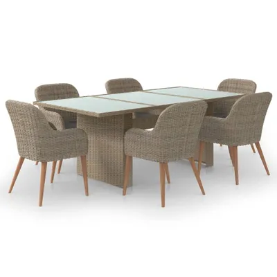 Produktbild von vidaXL 7-tlg. Garten-Essgruppe Poly Rattan Braun
