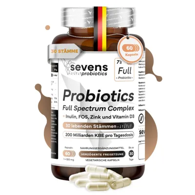 Obrázok produktu pre Probiotické kapsule 200 miliárd CFU, 30 kmeňov s inulínom FOS, 60 kapsúl – Sevens