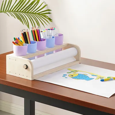 Produktbild von 2-in-1 Staffelei mit Zeichenpapier，Kinder Malset，Kreatives Malspielzeug，1× Staffelei, 2× Zeichenpapierrollen