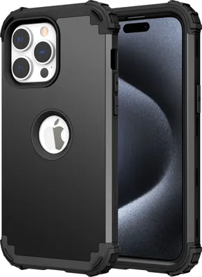 Produktbild von iPhone 15 Pro Hülle, 3 in 1 Hybrid PC TPU Stossfest Robust Schutzhülle für iPhone 15 Pro Schwarz