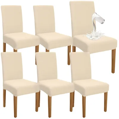 Stuhlbezüge wasserdicht, 6er Set, elastisch, beige
