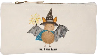 Produktbild von Mr. & Mrs. Panda Schlampermäppchen Fledermaus Zauberer Größe S Klein - Weiß - Geschenk, Stoffbeutel, Etui, Fledermäuse, Frauen, beauty case, Kulturbeutel, Reinsteigern