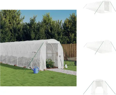 Produktbild von vidaXL Gewächshaus mit Stahlrahmen Weiß 24 m² 12x2x2 m - Gewächshäuser