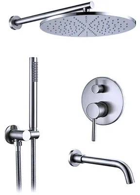 Produktbild von Duschset - Unterputz Regenduschsystem - Wandmontage - Runde 25 cm Kopfbrause - Handbrause - Höhenverstellbar - Messing - Chrom
