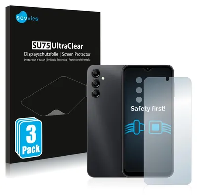 A product shot of a phone screen protector packaging and a phone with a screen protector applied.