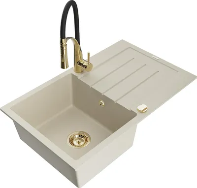 Image de Mexen Bruno Évier en granit 1 bac avec égouttoir et mitigeur Aster, Beige - 6513-69-73450-57-G