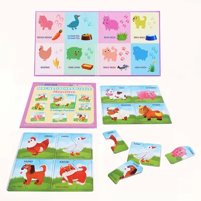 Produktbild von MAGNIKON UD107- Erste Große Puzzles 2 Teile Haustiere mit 16 Magneten, Kleinkinder Magnetisch Duo Kinderpuzzles, Lernspiel für Autofahrt