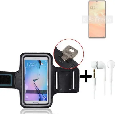 Produktbild von TOP SET kompatibel mit Sharp Aquos Sense6s Neopren Jogging Armband Sportarmband Oberarmband kompatibel mit Sharp Aquos Sense6s schwarz mit Reflektor