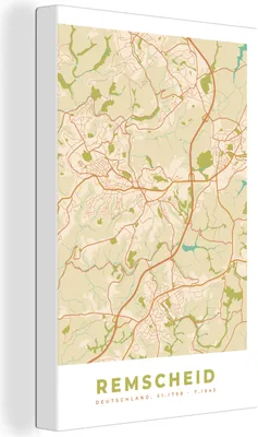 Obrázok produktu pre OneMillionCanvasses® - obraz na plátne - 90x140 cm, mapa mesta - Remscheid - vintage - mapa, nástenná umelecká dekorácia - fotografia na plátne - maľba na drevenom ráme - dekorácia na stenu - spálňa