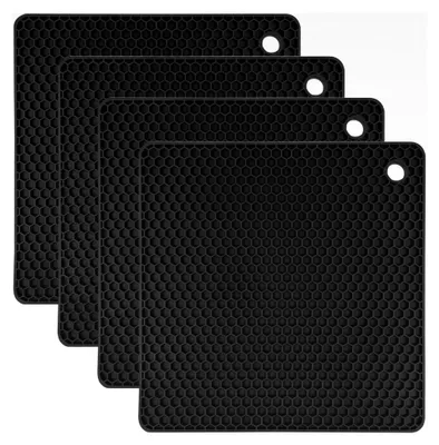 Produktbild von 4er Set Silikon-Topfuntersetzer, Pfannenschoner, 18,1 cm hitzebeständig, rutschfest, für Töpfe, Pfannen, Schüsseln und Küchenutensilien (Schwarz)