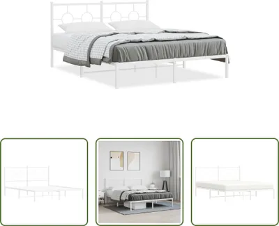Produktbild von The Living Store Bettgestell mit Kopfteil Metall Weiß 160x200 cm