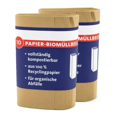 Produktbild von ARLI SET: 20x Papier Müllbeutel 10L braun 20x16x34cm 70 g/m² Recyclingpapier, kompostierbar & nassfest